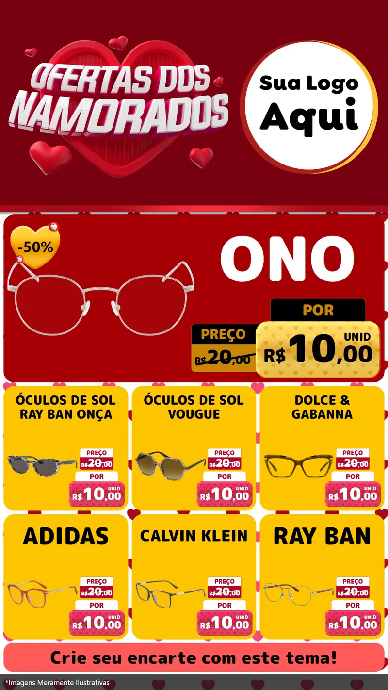 Modelo de Rede Social para Stories com o tema Ofertas Dos Namorados para Óticas