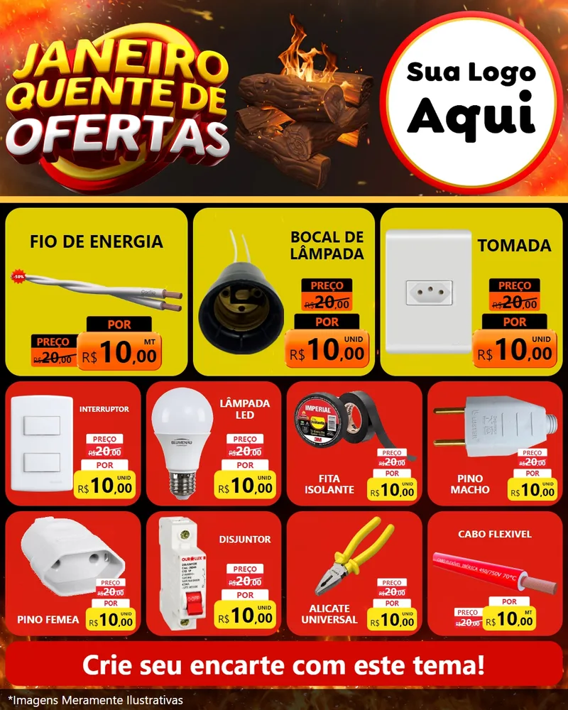 Modelo de Rede Social para Feed Instagram com o tema Janeiro Quente de Ofertas para Materiais Elétricos