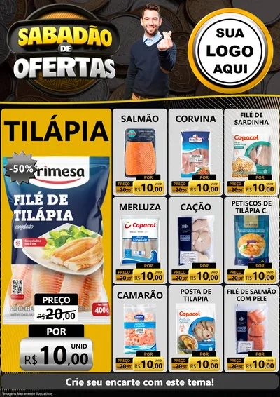 Modelo de Encarte para Encarte A4 Vertical com o tema Sabadão de Ofertas para Peixaria