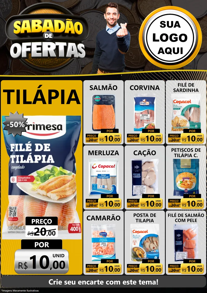 Modelo de Encarte para Encarte A4 Vertical com o tema Sabadão de Ofertas para Peixaria