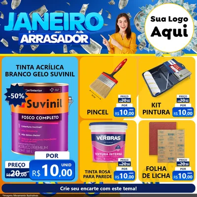 Modelo de Rede Social para Feed Facebook com o tema Janeiro Arrasador para Tintas e Ferramentas