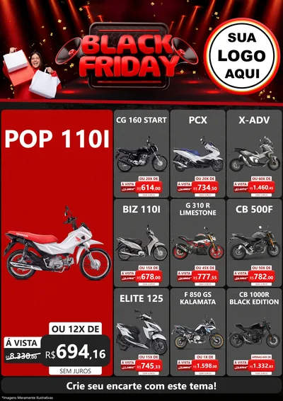 Modelo de Encarte para Encarte A4 Vertical com o tema Black Friday para Concessionaria de Motos
