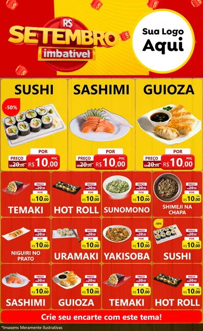 Modelo de Encarte para Encarte Grande com o tema Setembro Imbatível para Comida japonesa