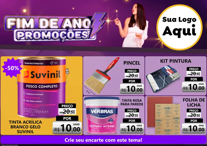 Modelo de Encarte para Encarte A4 Horizontal com o tema Fim de Ano Promoções para Tintas e Ferramentas