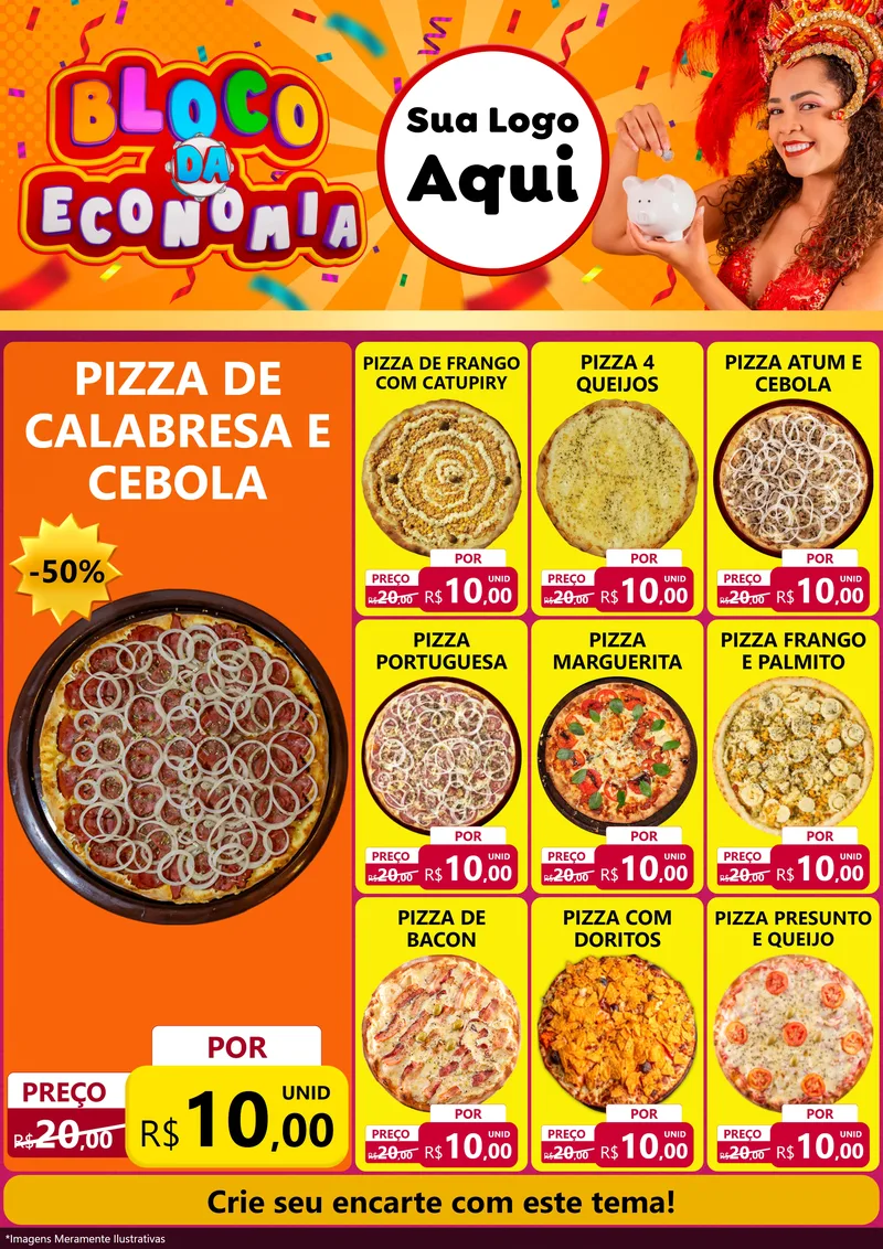 Modelo de Encarte para Encarte A4 Vertical com o tema Bloco da Economia para Pizzaria