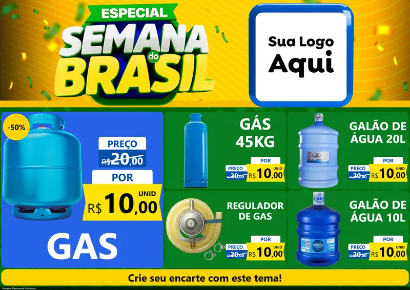 Modelo de Encarte para Encarte A4 Horizontal com o tema Especial Semana do Brasil para Água e gás