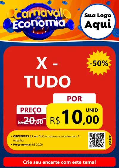 Modelo de Cartaz para Cartaz A4 Vertical com o tema Carnaval da Economia para Hamburgueria