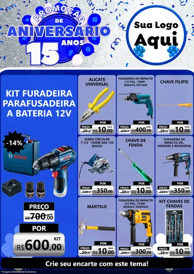 Modelo de Encarte para Encarte A4 Vertical com o tema Promoção de Aniversário - 15 Anos para Maquinas e Ferramentas