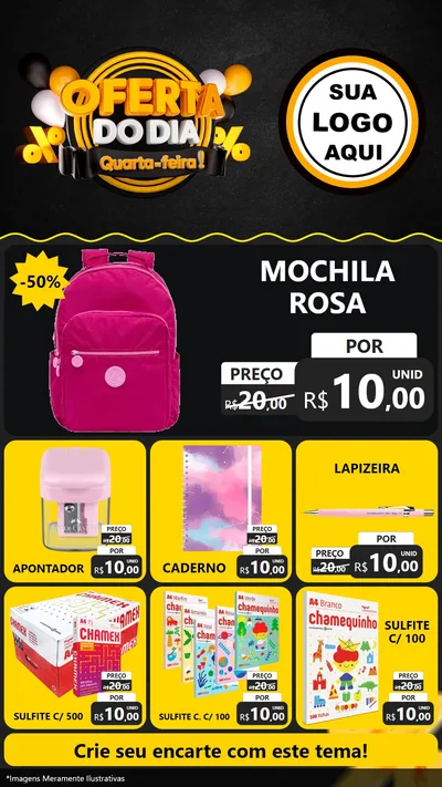 Modelo de Rede Social para Stories com o tema Oferta do Dia - Quarta Feira! para Papelaria