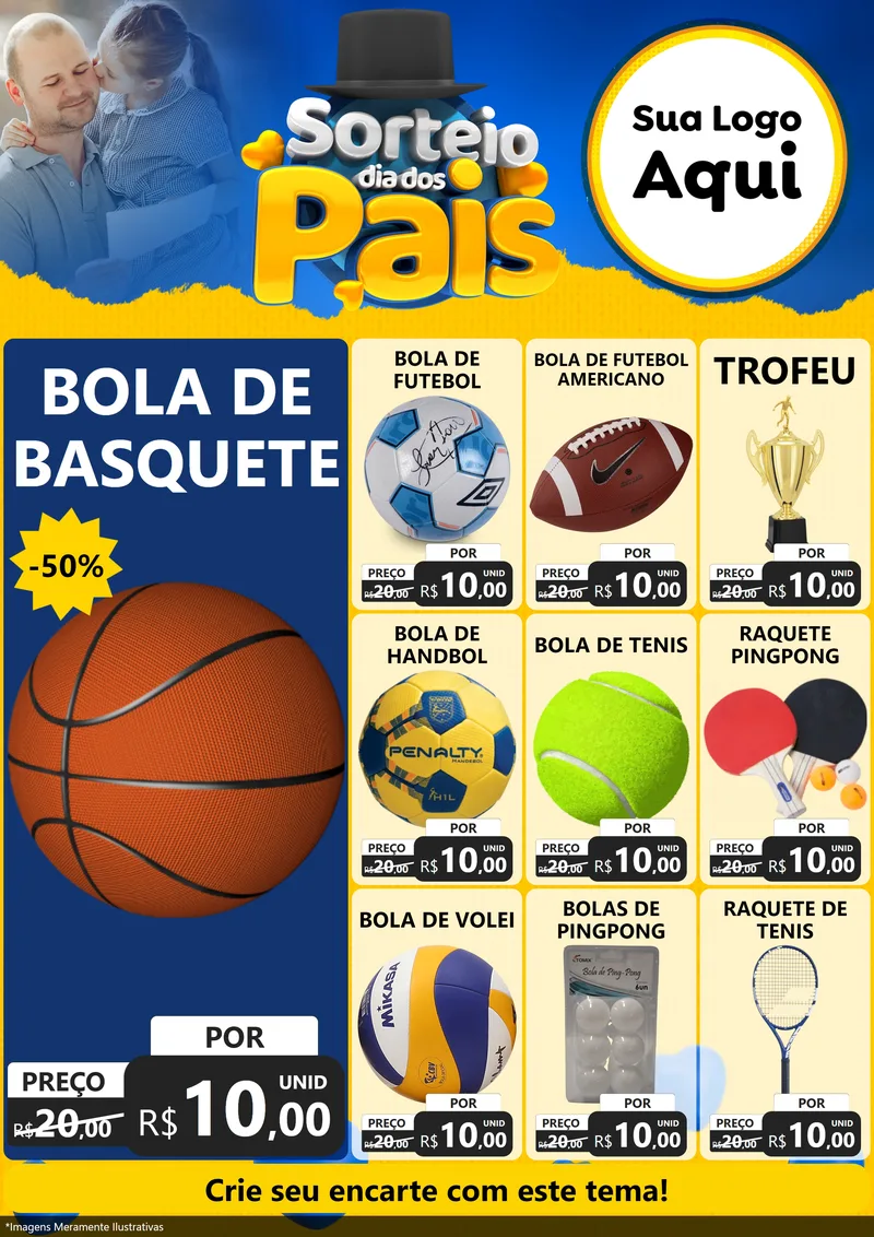 Modelo de Encarte para Encarte A4 Vertical com o tema Sorteio Dia Dos Pais para Artigos Esportivos