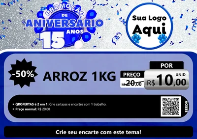 Modelo de Cartaz para Cartaz A4 Horizontal com o tema Promoção de Aniversário - 15 Anos para Supermercado