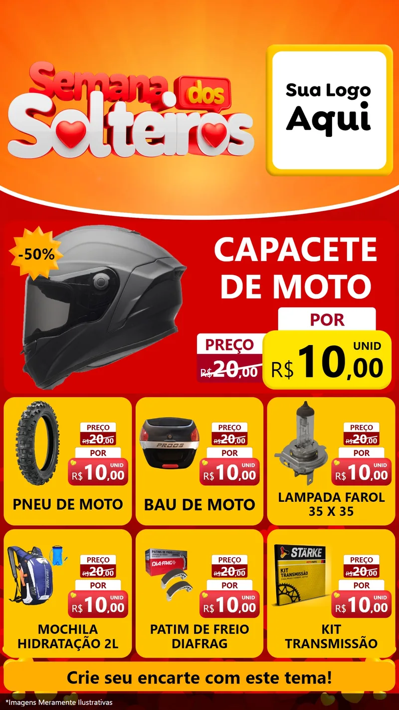 Modelo de Rede Social para Stories com o tema Semana dos Solteiros para Moto peças