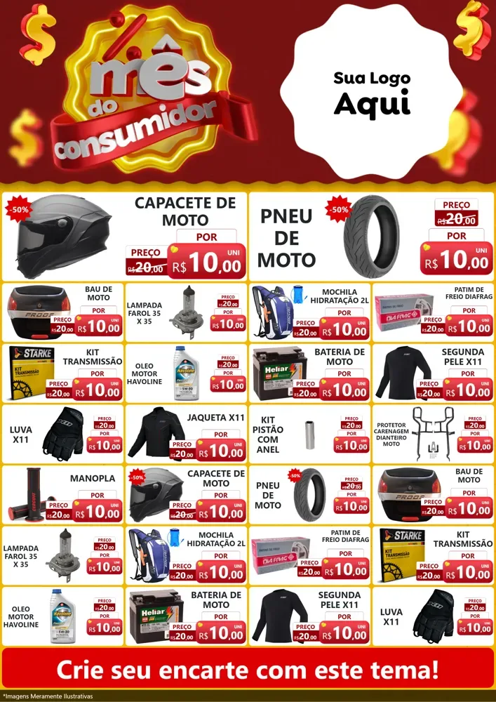 Modelo de Encarte para Encarte A4 Vertical com o tema Mês do consumidor para Moto peças