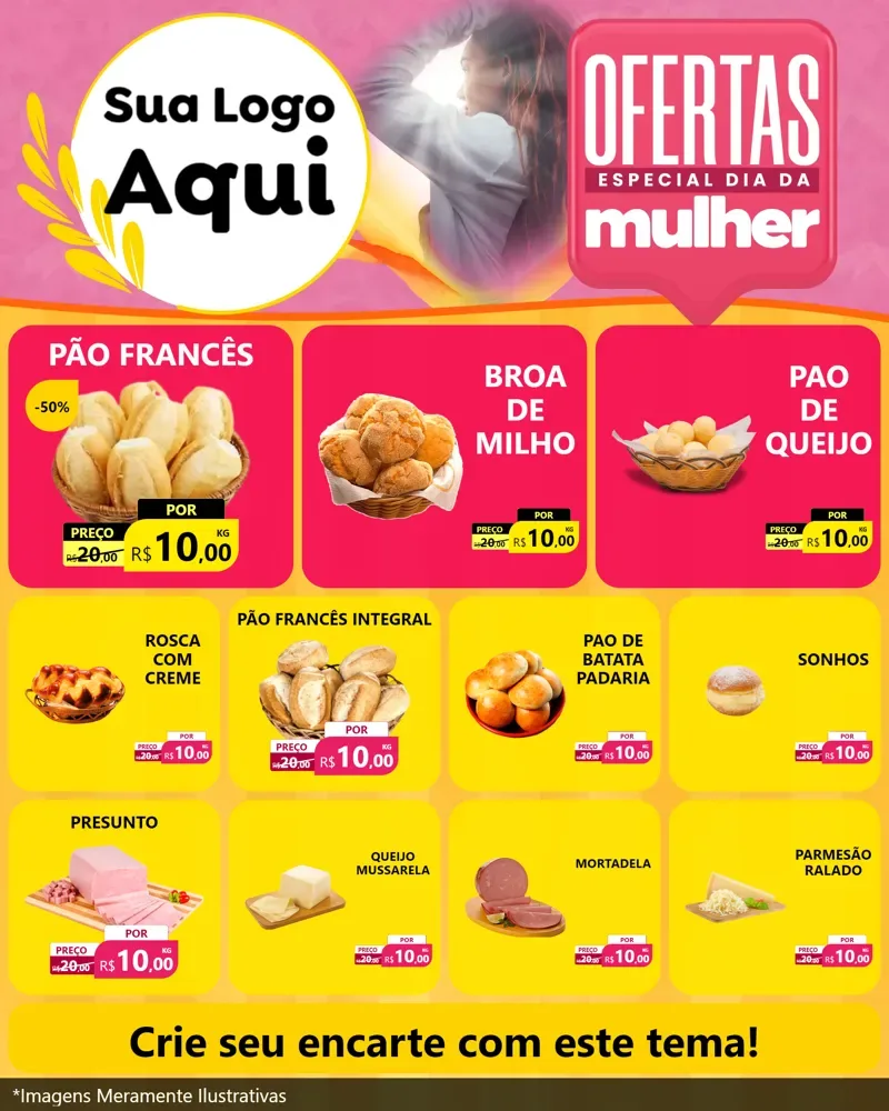 Modelo de Rede Social para Feed Instagram com o tema Ofertas - Especial Dia Das Mulheres para Padaria