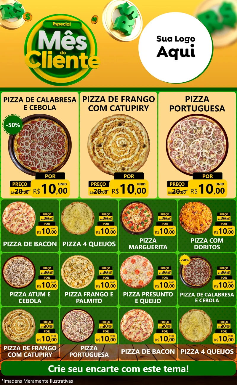 Modelo de Encarte para Encarte Grande com o tema Especial Mês do Cliente para Pizzaria