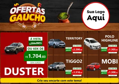 Modelo de Encarte para Encarte A4 Horizontal com o tema Ofertas Dia do Gaúcho para Concessionaria de Carros