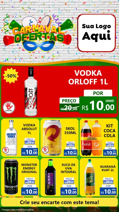 Modelo de Rede Social para Stories com o tema Carnaval de Ofertas para Distribuidora de bebidas