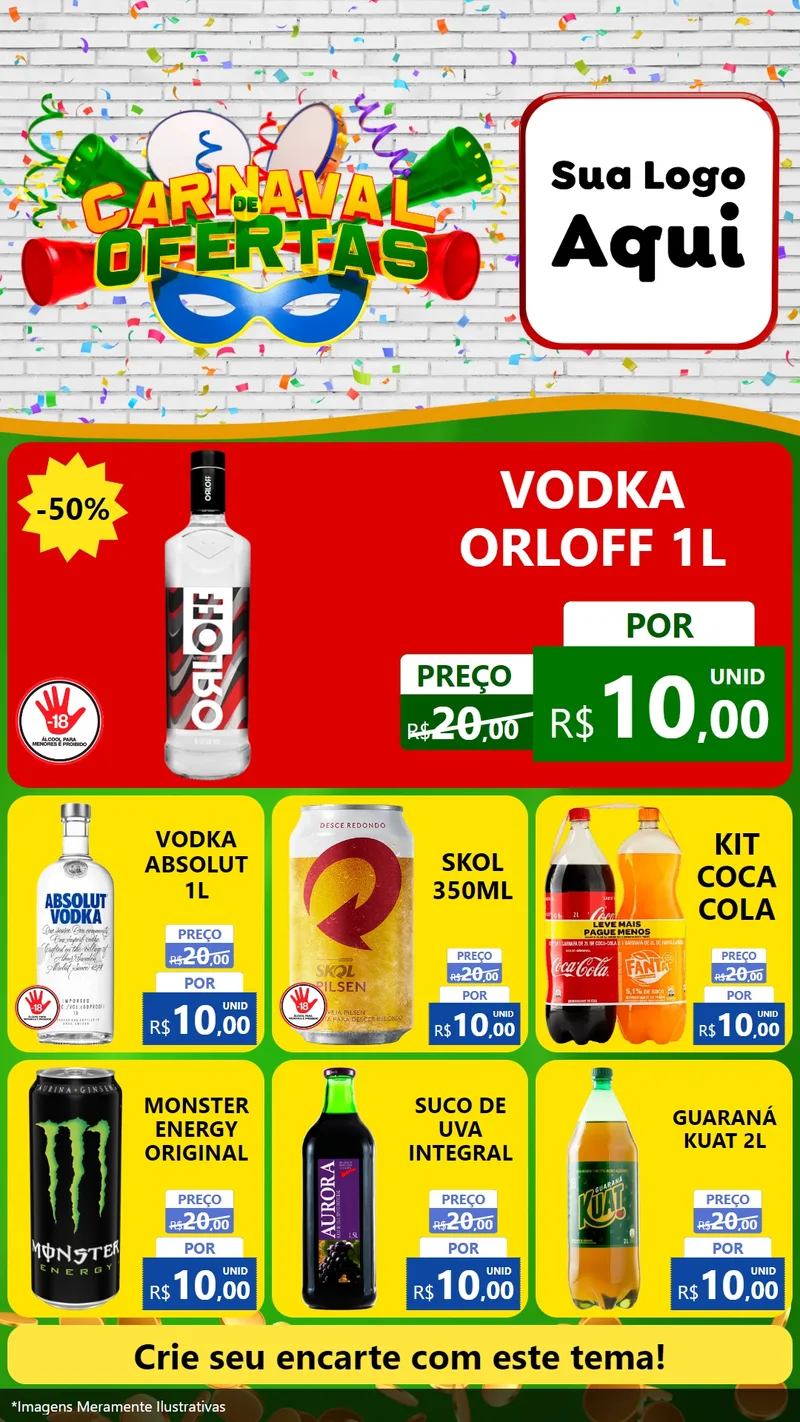 Modelo de Rede Social para Stories com o tema Carnaval de Ofertas para Distribuidora de bebidas