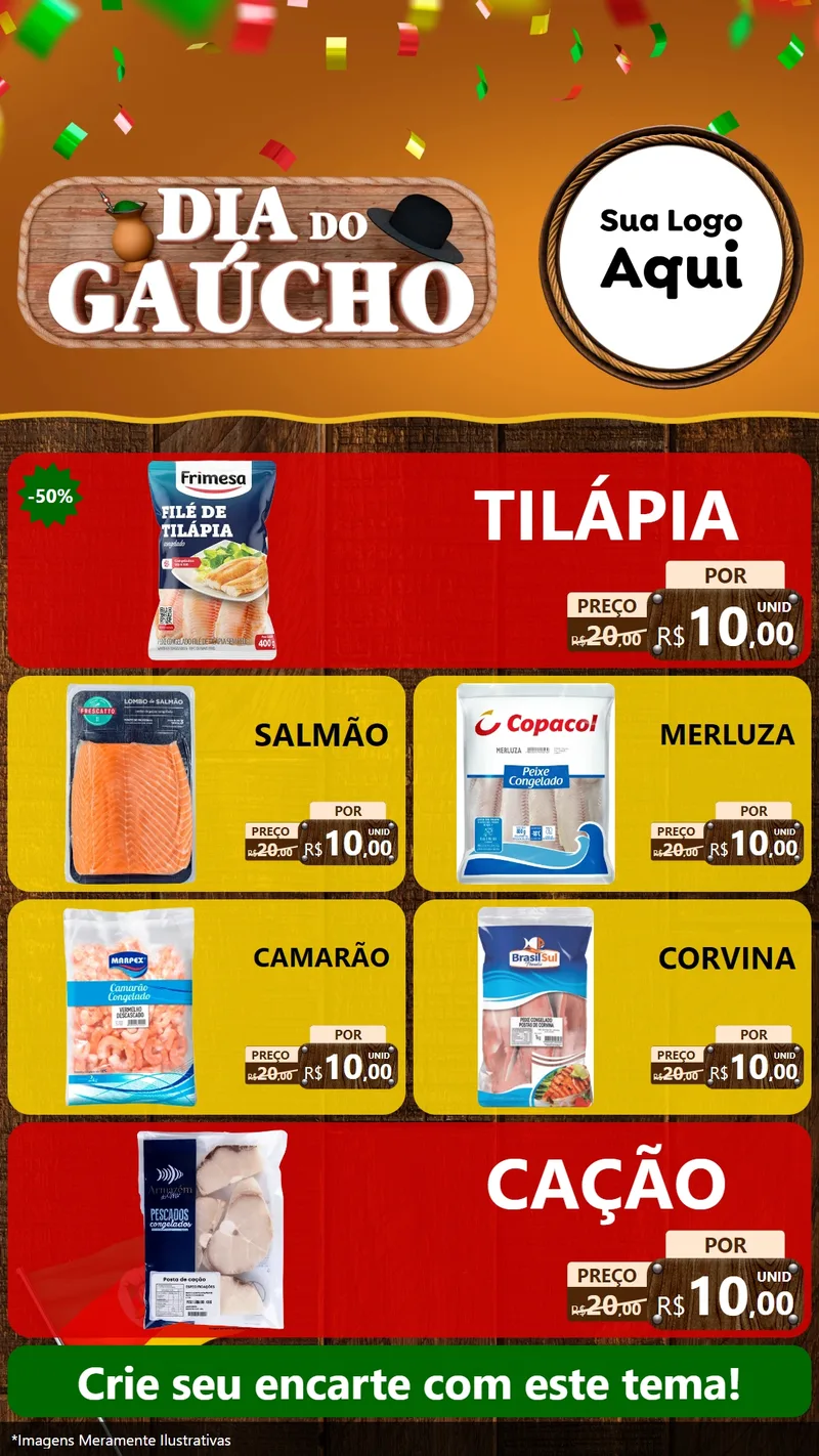 Modelo de TV para TV Vertical com o tema Dia do Gaúcho para Peixaria