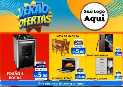 Modelo de Encarte para Encarte A4 Horizontal com o tema Verão de Ofertas para Móveis e Eletro