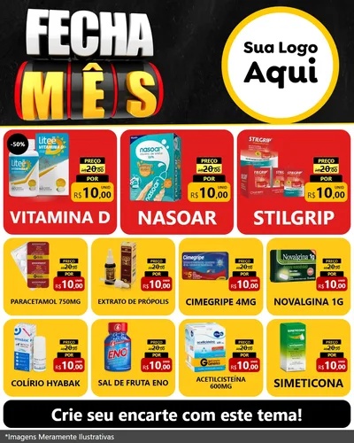 Modelo de Rede Social para Feed Instagram com o tema Fecha Mês para Farmácia