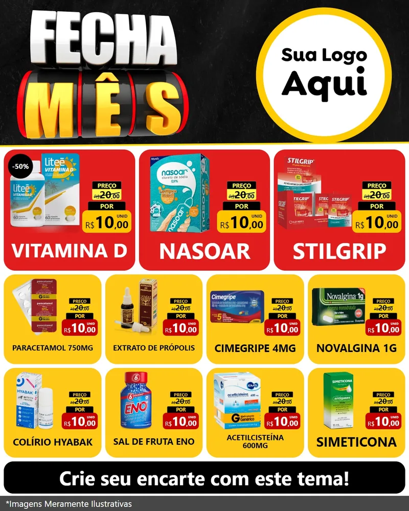 Modelo de Rede Social para Feed Instagram com o tema Fecha Mês para Farmácia