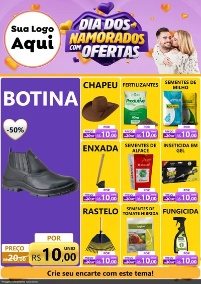 Modelo de Encarte para Encarte A4 Vertical com o tema Dia Dos Namorados Com Ofertas para Agropecuária