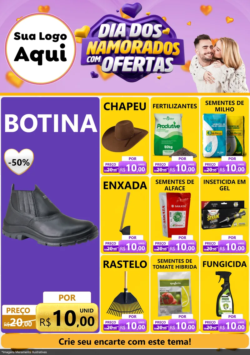 Modelo de Encarte para Encarte A4 Vertical com o tema Dia Dos Namorados Com Ofertas para Agropecuária
