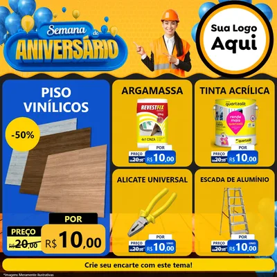 Modelo de Rede Social para Feed Facebook com o tema Semana de Aniversário para Material para Construção