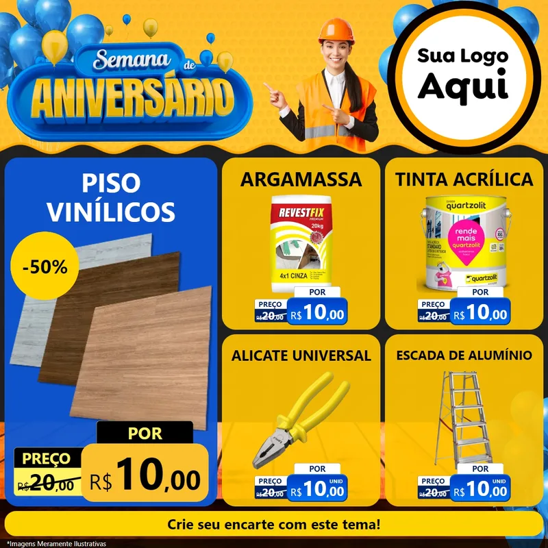 Modelo de Rede Social para Feed Facebook com o tema Semana de Aniversário para Material para Construção