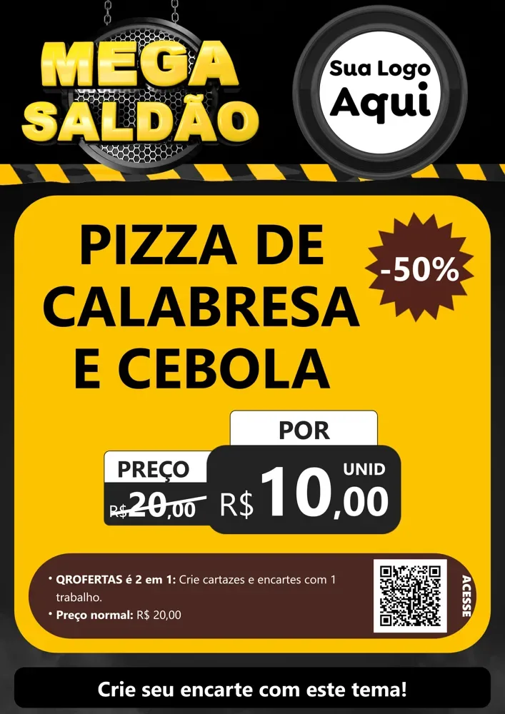 Modelo de Cartaz para Cartaz A4 Vertical com o tema Mega Saldão para Pizzaria