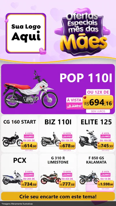 Modelo de Rede Social para Stories com o tema Ofertas Especiais - Mês das Mães para Concessionaria de Motos
