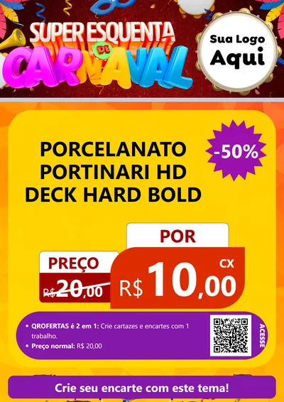 Modelo de Cartaz para Cartaz A4 Vertical com o tema Super Esquenta de Carnaval para Pisos e revestimentos