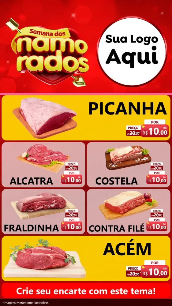 Modelo de TV para TV Vertical com o tema Semana dos namorados para Açougue