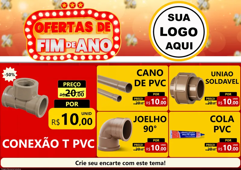 Modelo de Encarte para Encarte A4 Horizontal com o tema Ofertas de Fim de Ano para Tubos e conexões