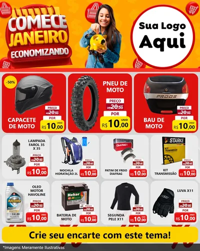 Modelo de Rede Social para Feed Instagram com o tema Comece Janeiro Economizando para Moto peças