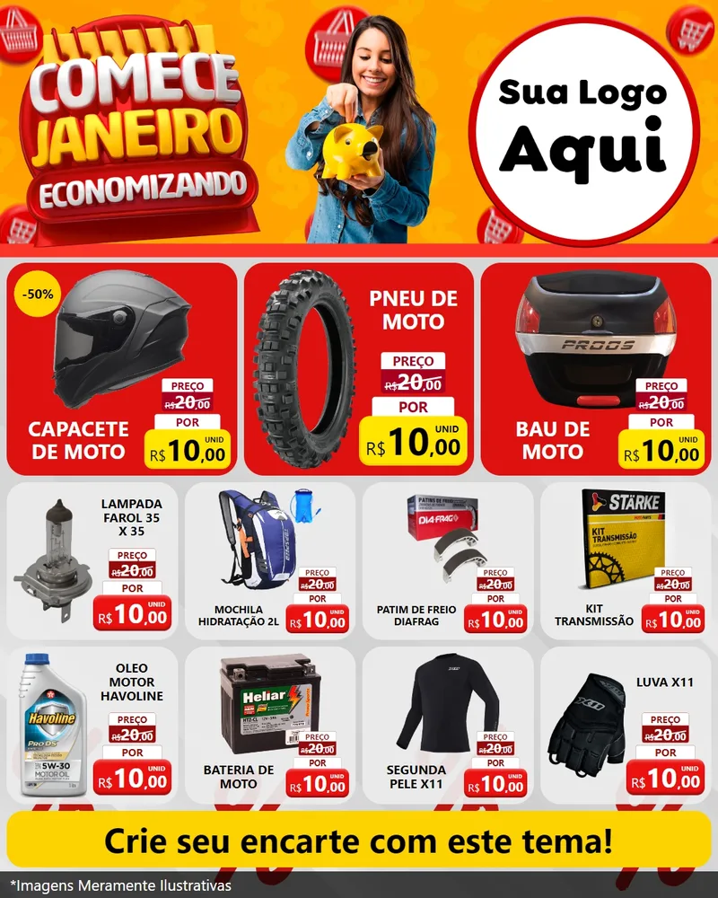 Modelo de Rede Social para Feed Instagram com o tema Comece Janeiro Economizando para Moto peças