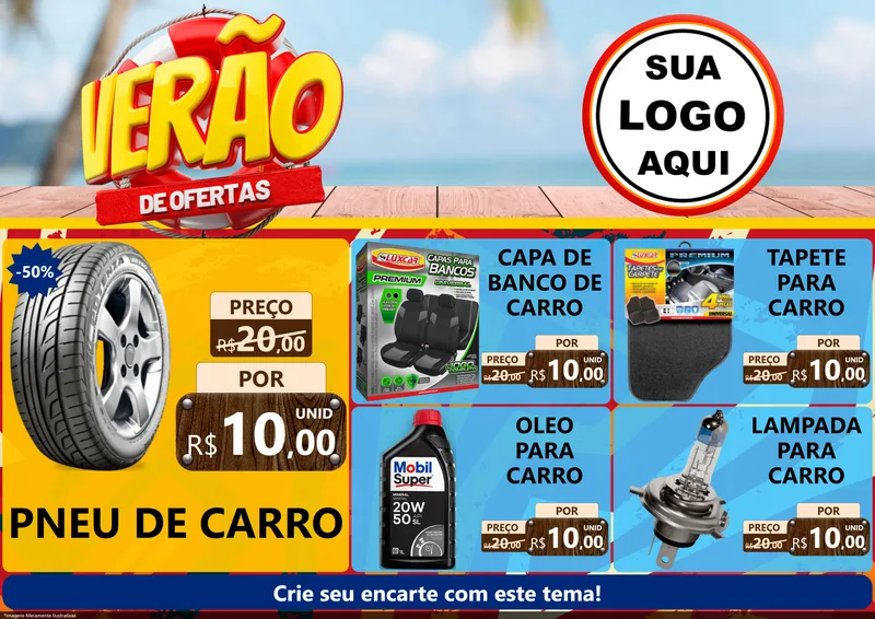 Modelo de Encarte para Encarte A4 Horizontal com o tema Verão de Ofertas para Auto peças