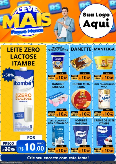 Modelo de Encarte para Encarte A4 Vertical com o tema Leve Mais, Pague Menos para Frios e Laticínios