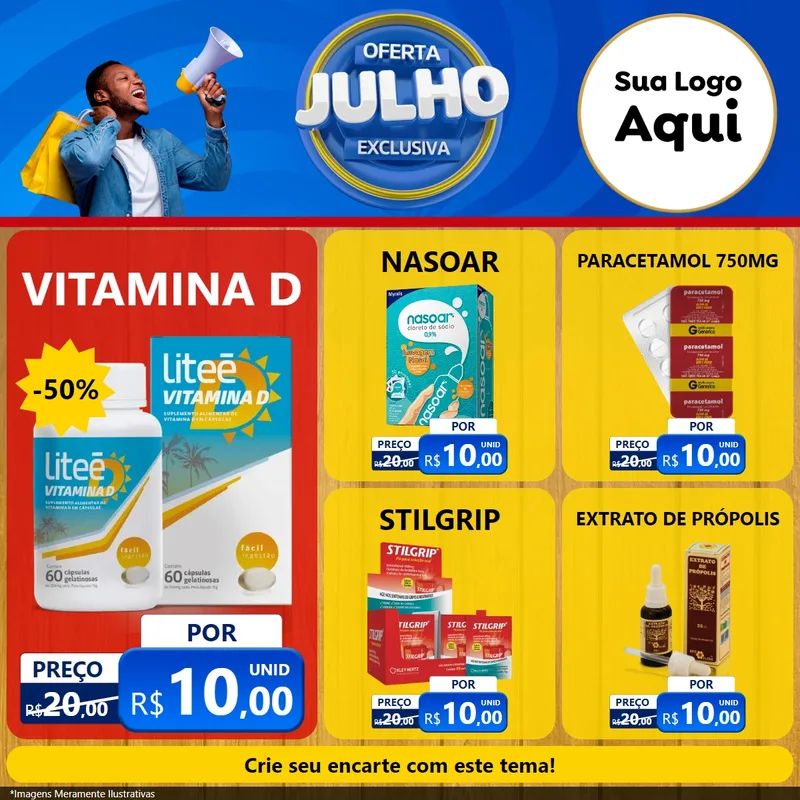 Modelo de Rede Social para Feed Facebook com o tema Oferta Exclusiva, Julho para Farmácia