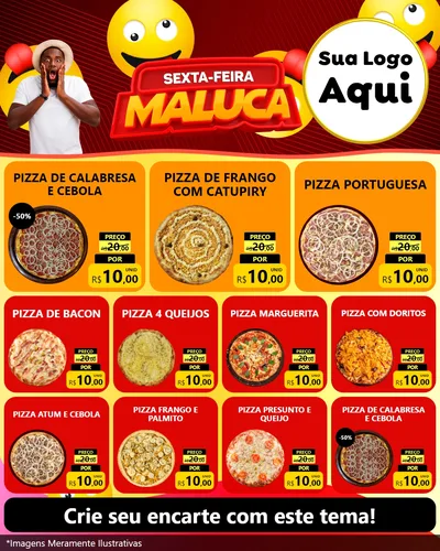 Modelo de Rede Social para Feed Instagram com o tema Sexta-feira Maluca para Pizzaria
