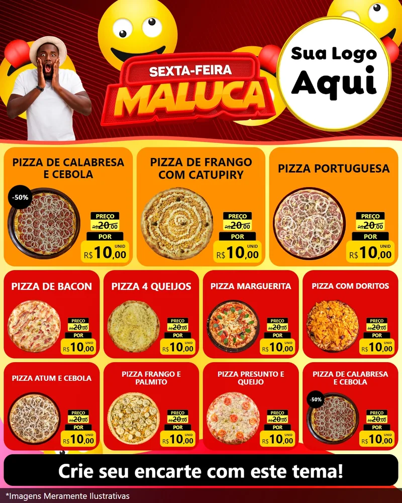 Modelo de Rede Social para Feed Instagram com o tema Sexta-feira Maluca para Pizzaria