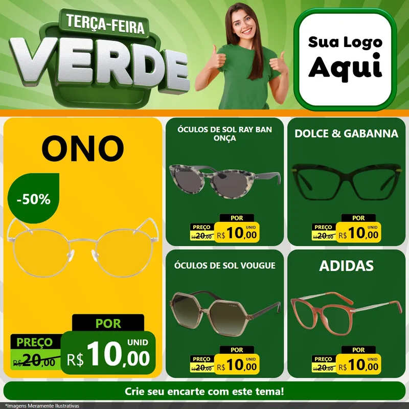 Modelo de Rede Social para Feed Facebook com o tema Terça - Feira Verde para Óticas
