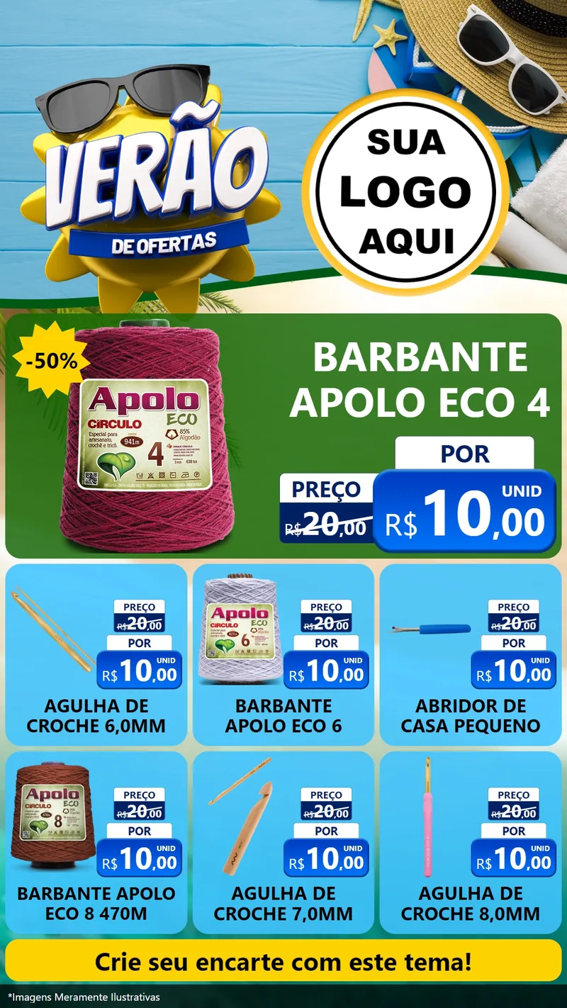 Modelo de Rede Social para Stories com o tema Verão de Ofertas para Armarinho e Aviamentos
