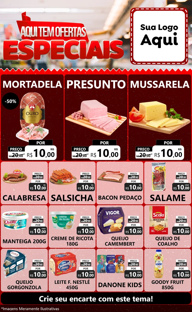 Modelo de Encarte para Encarte Grande com o tema Aqui Tem Ofertas Especiais para Frios e Laticínios