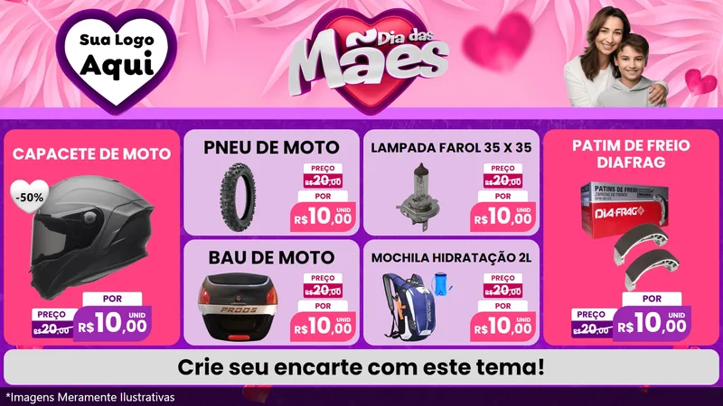 Modelo de TV para TV Horizontal com o tema Dia das Mães para Moto peças