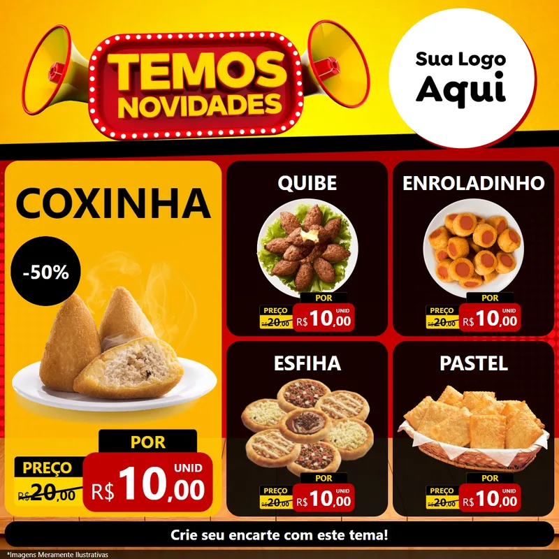 Modelo de Rede Social para Feed Facebook com o tema Temos Novidades para Salgadaria