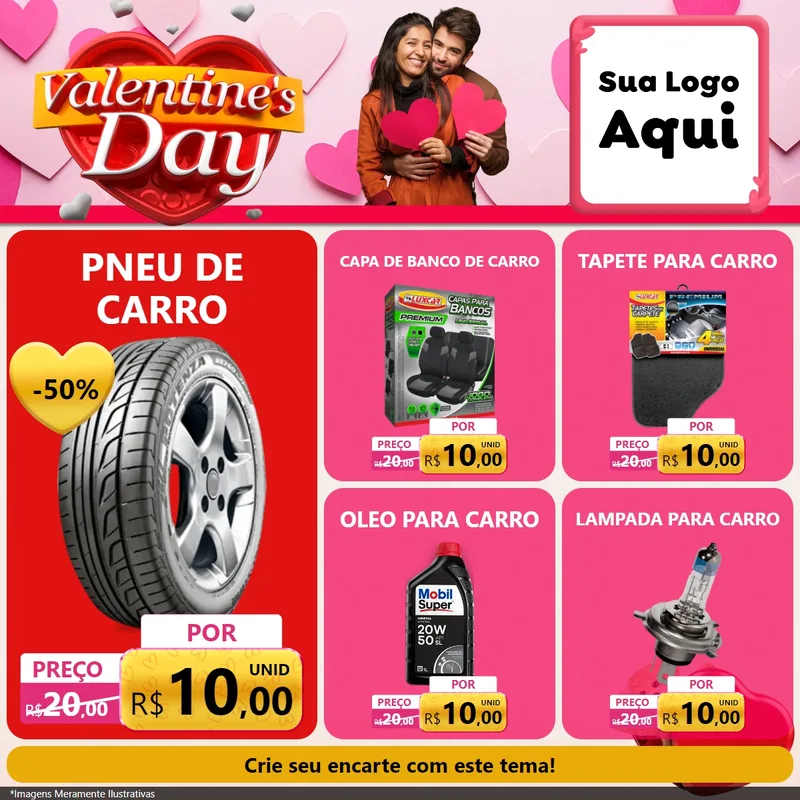 Modelo de Rede Social para Feed Facebook com o tema Valentine's Day para Auto peças