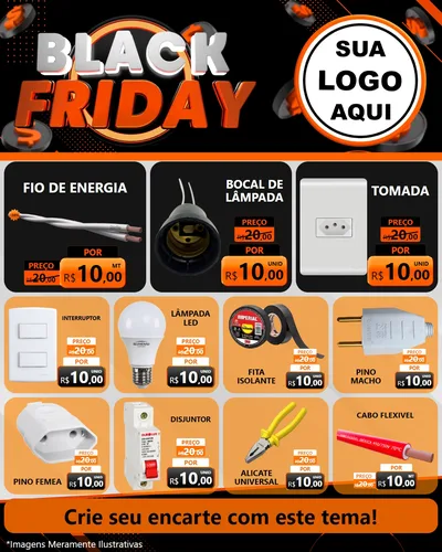 Modelo de Rede Social para Feed Instagram com o tema Black Friday para Materiais Elétricos