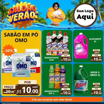 Modelo de Rede Social para Feed Facebook com o tema Saldão de Verão para Produtos de Limpeza